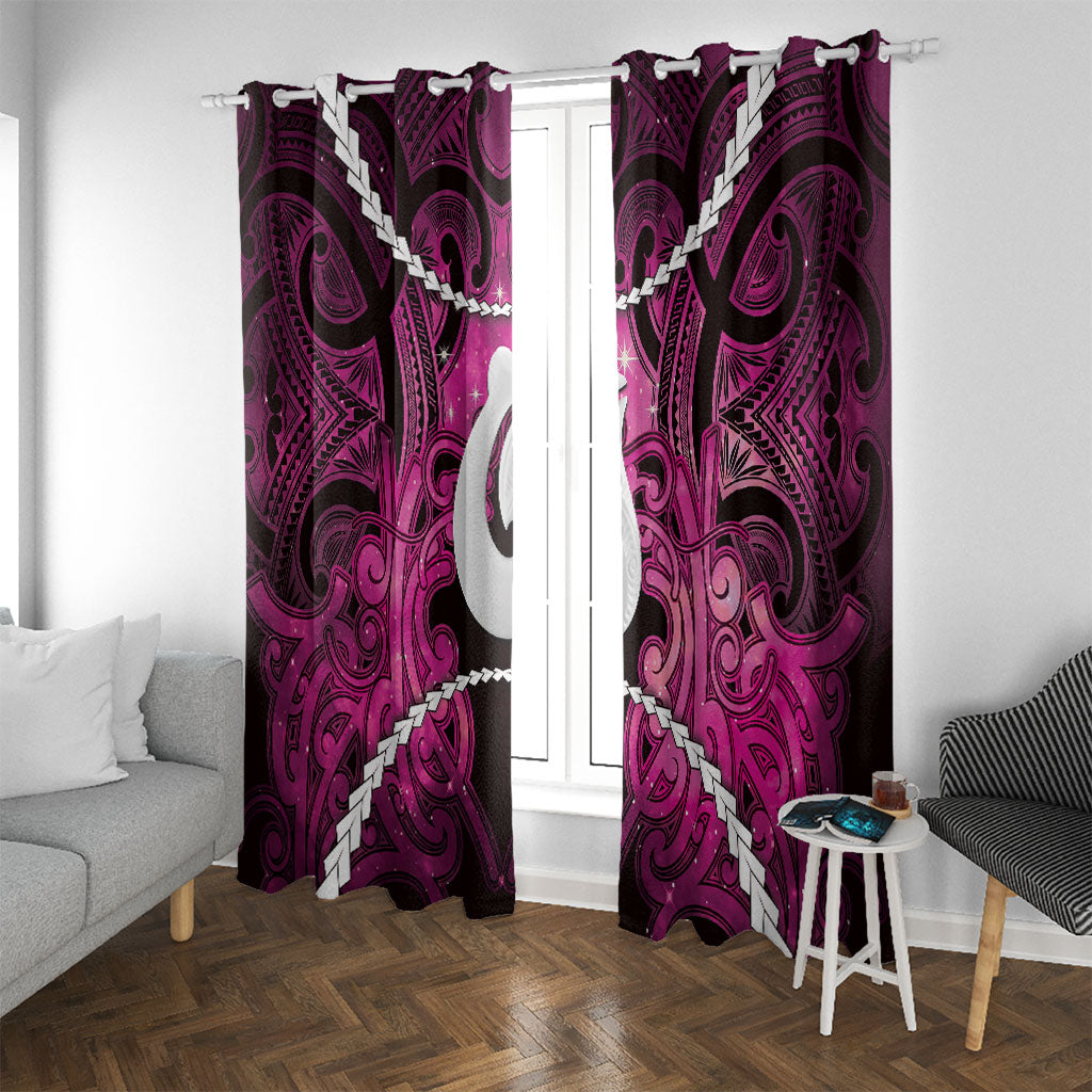 Maori Matariki Hei Matau Mawhero Window Curtain Maori Kowhaiwhai Pattern Galaxy LT01 With Grommets Pink - Polynesian Pride