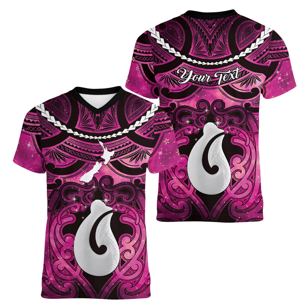 Personalised Maori Matariki Hei Matau Mawhero Women V-Neck T-Shirt Maori Kowhaiwhai Pattern Galaxy LT01 - Polynesian Pride