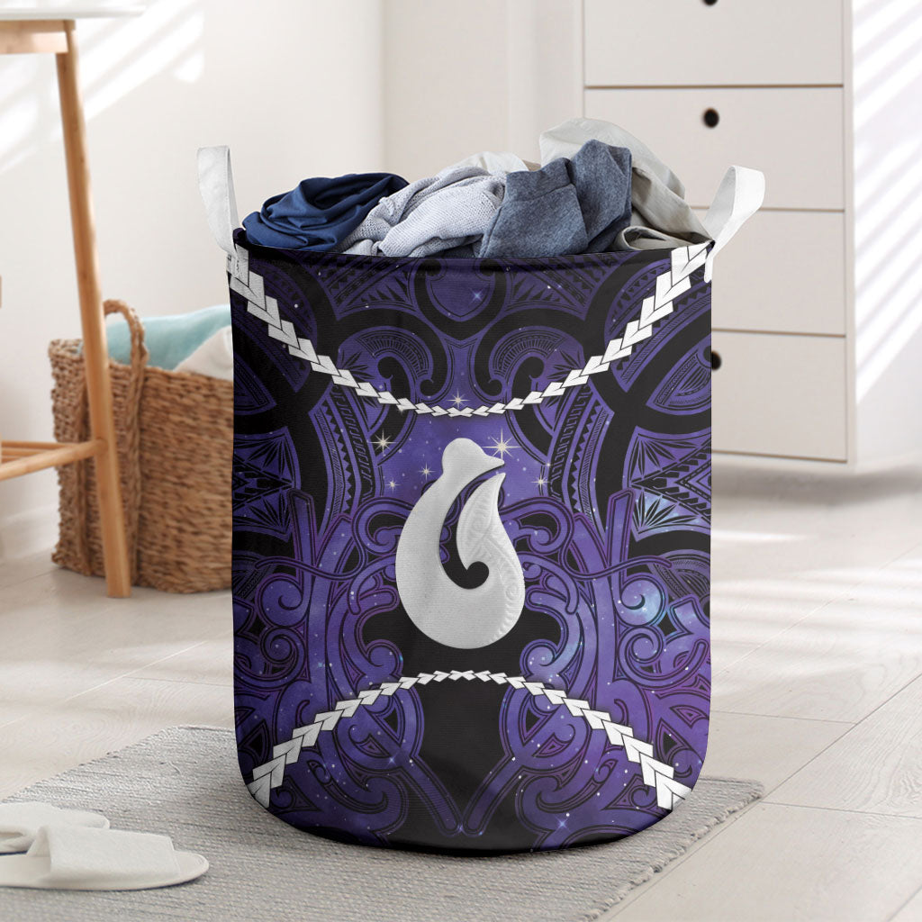 Maori Matariki Hei Matau Waiporoporo Laundry Basket Maori Kowhaiwhai Pattern Galaxy LT01 Purple - Polynesian Pride
