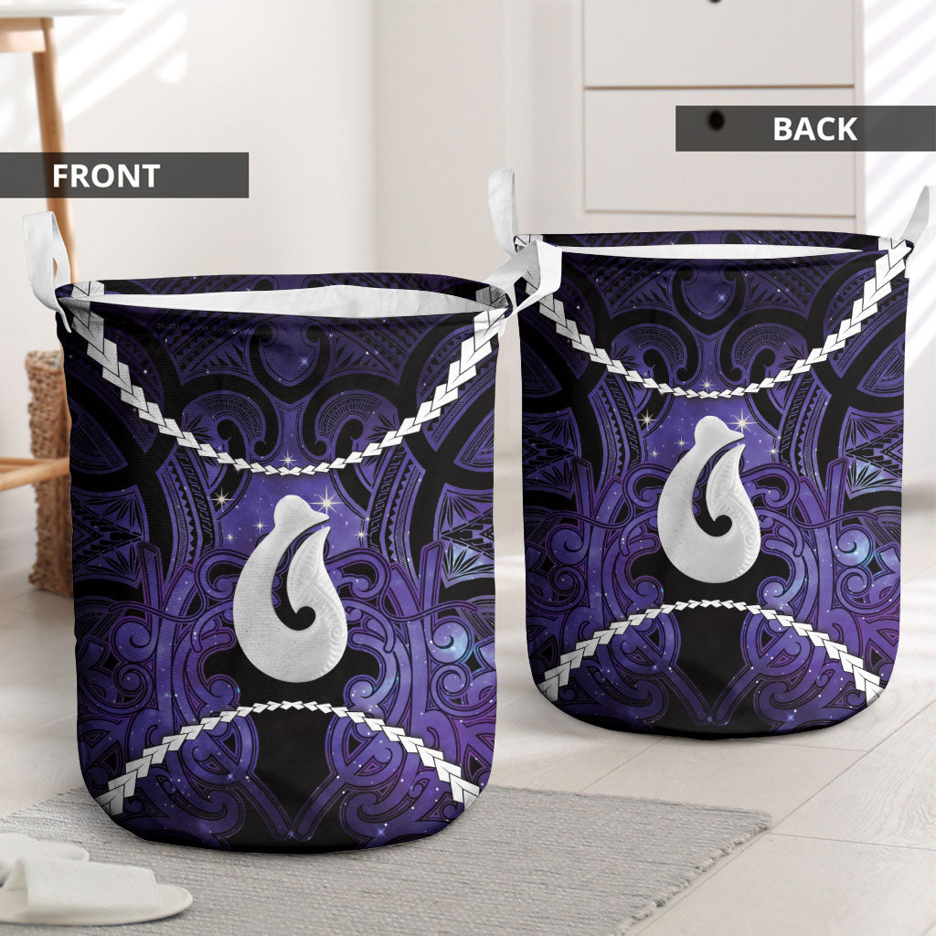 Maori Matariki Hei Matau Waiporoporo Laundry Basket Maori Kowhaiwhai Pattern Galaxy LT01 - Polynesian Pride
