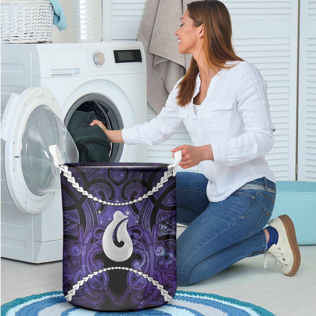 Maori Matariki Hei Matau Waiporoporo Laundry Basket Maori Kowhaiwhai Pattern Galaxy LT01 - Polynesian Pride