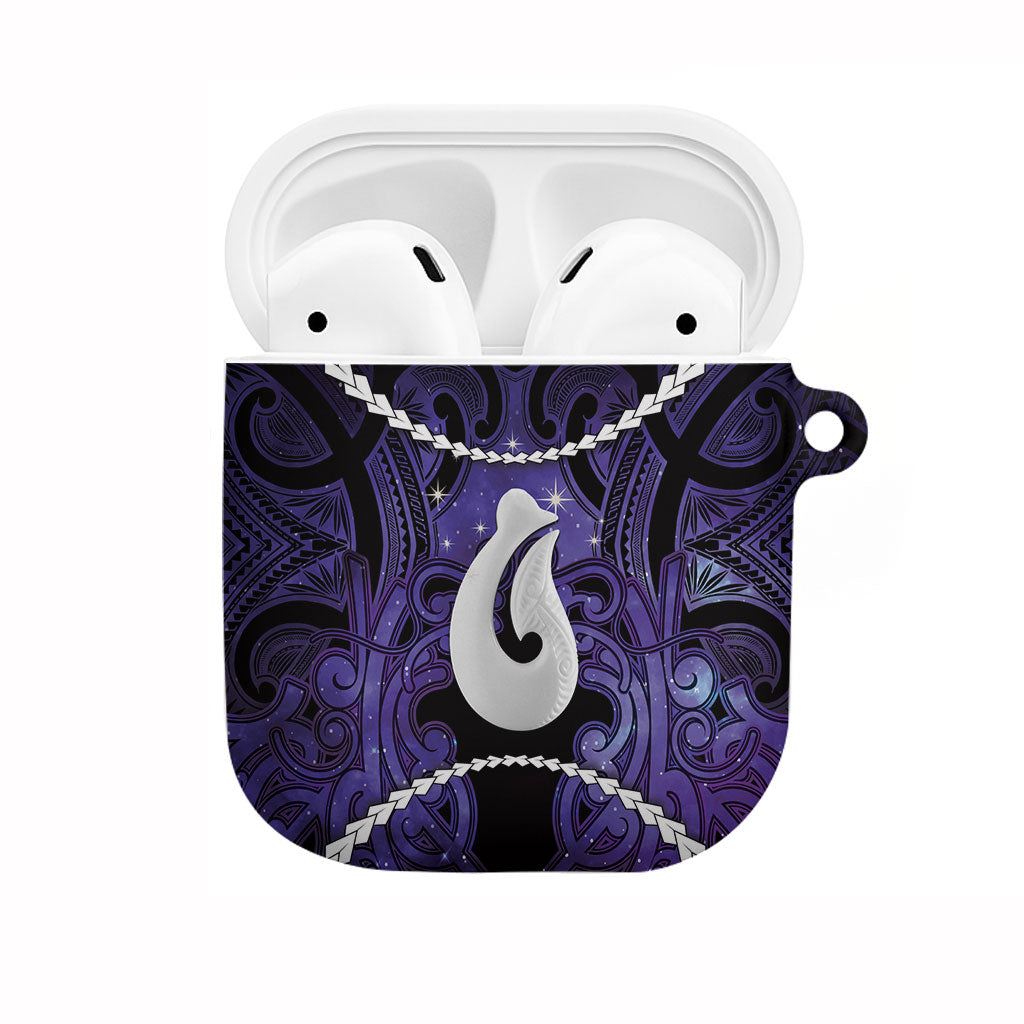 Maori Matariki Hei Matau Waiporoporo AirPods Case Maori Kowhaiwhai Pattern Galaxy LT01 Purple - Polynesian Pride