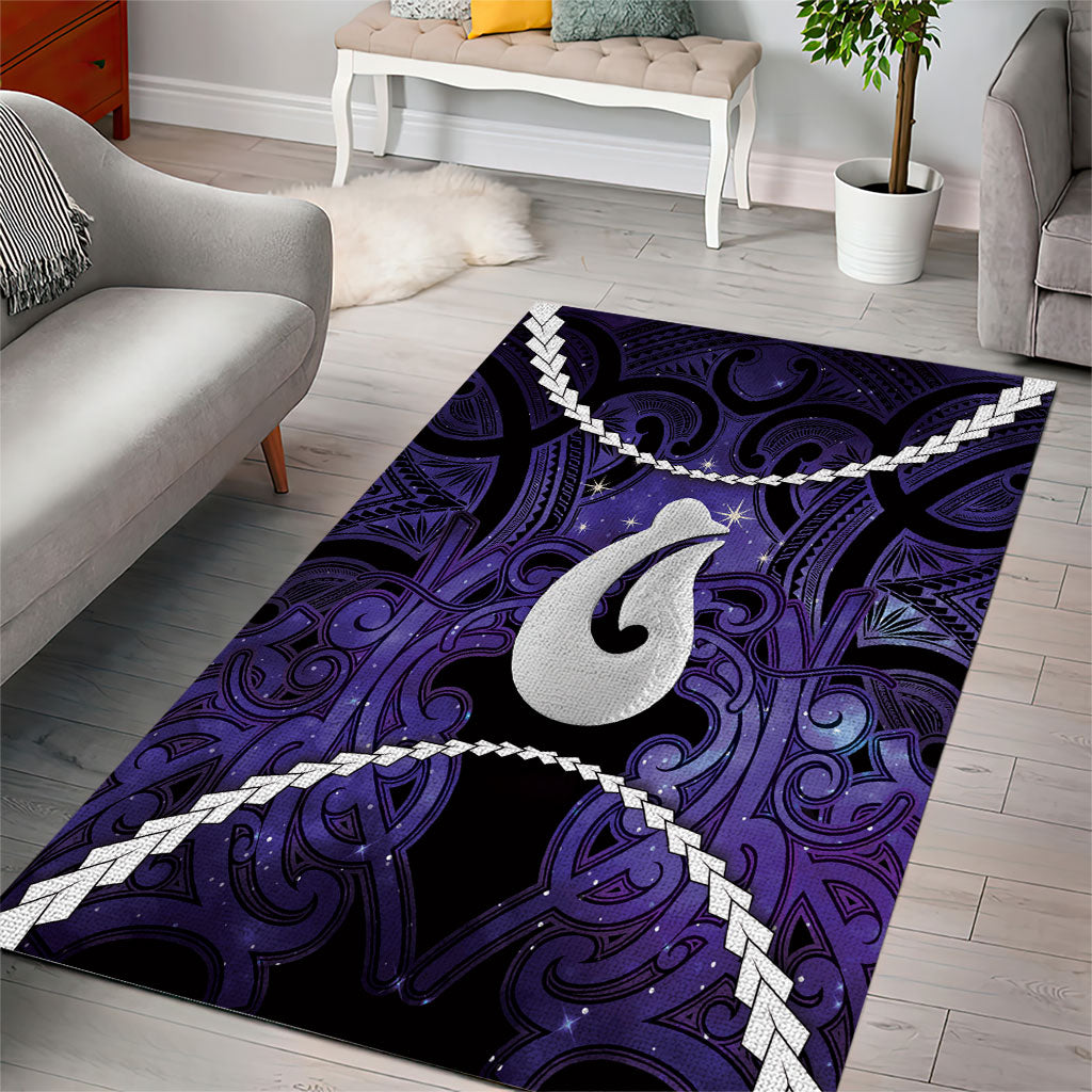 Maori Matariki Hei Matau Waiporoporo Area Rug Maori Kowhaiwhai Pattern Galaxy LT01 - Polynesian Pride