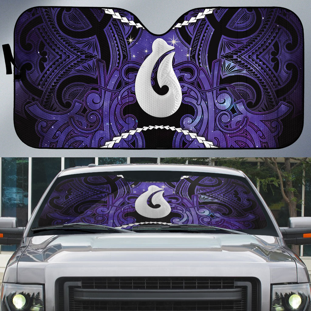 Maori Matariki Hei Matau Waiporoporo Auto Sun Shade Maori Kowhaiwhai Pattern Galaxy LT01 Purple - Polynesian Pride