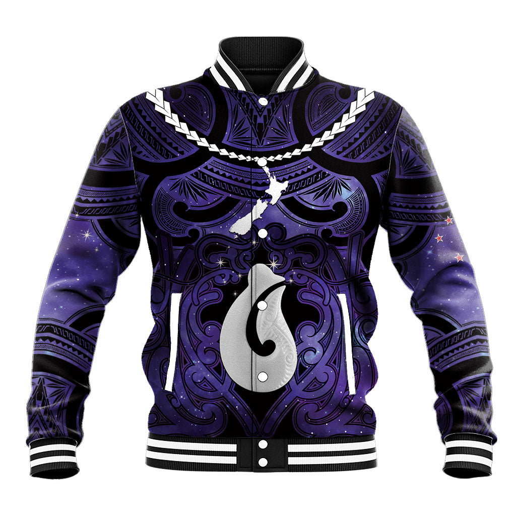 Personalised Maori Matariki Hei Matau Waiporoporo Baseball Jacket Maori Kowhaiwhai Pattern Galaxy