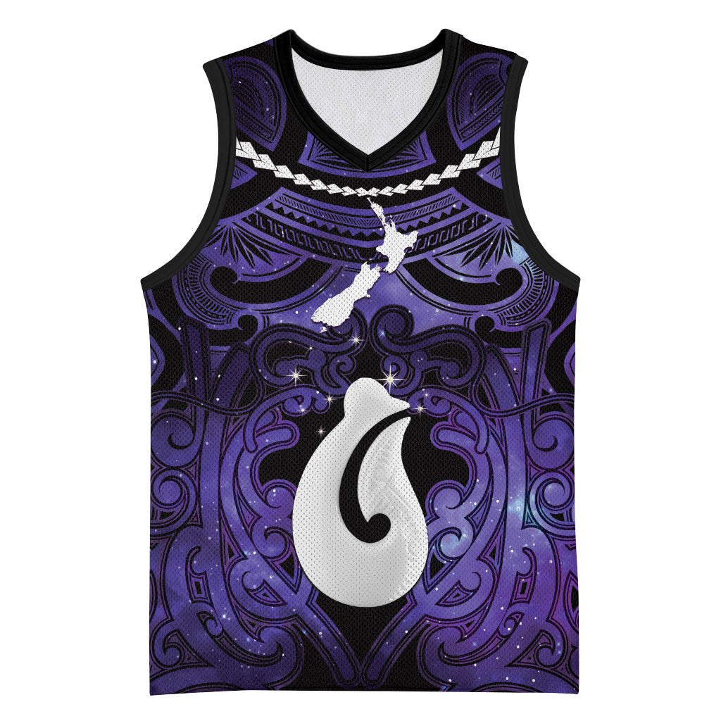 Personalised Maori Matariki Hei Matau Waiporoporo Basketball Jersey Maori Kowhaiwhai Pattern Galaxy LT01 Unisex Purple - Polynesian Pride