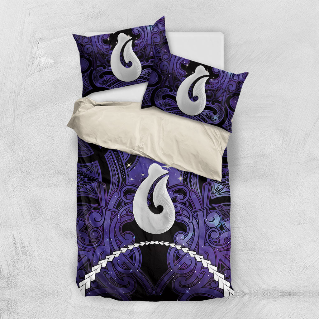 Maori Matariki Hei Matau Waiporoporo Bedding Set Maori Kowhaiwhai Pattern Galaxy LT01 US Twin 172cm x 218cm Purple - Polynesian Pride