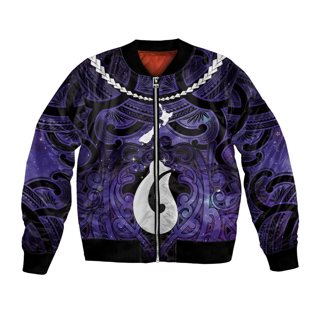 Personalised Maori Matariki Hei Matau Waiporoporo Bomber Jacket Maori Kowhaiwhai Pattern Galaxy LT01 Unisex Purple - Polynesian Pride