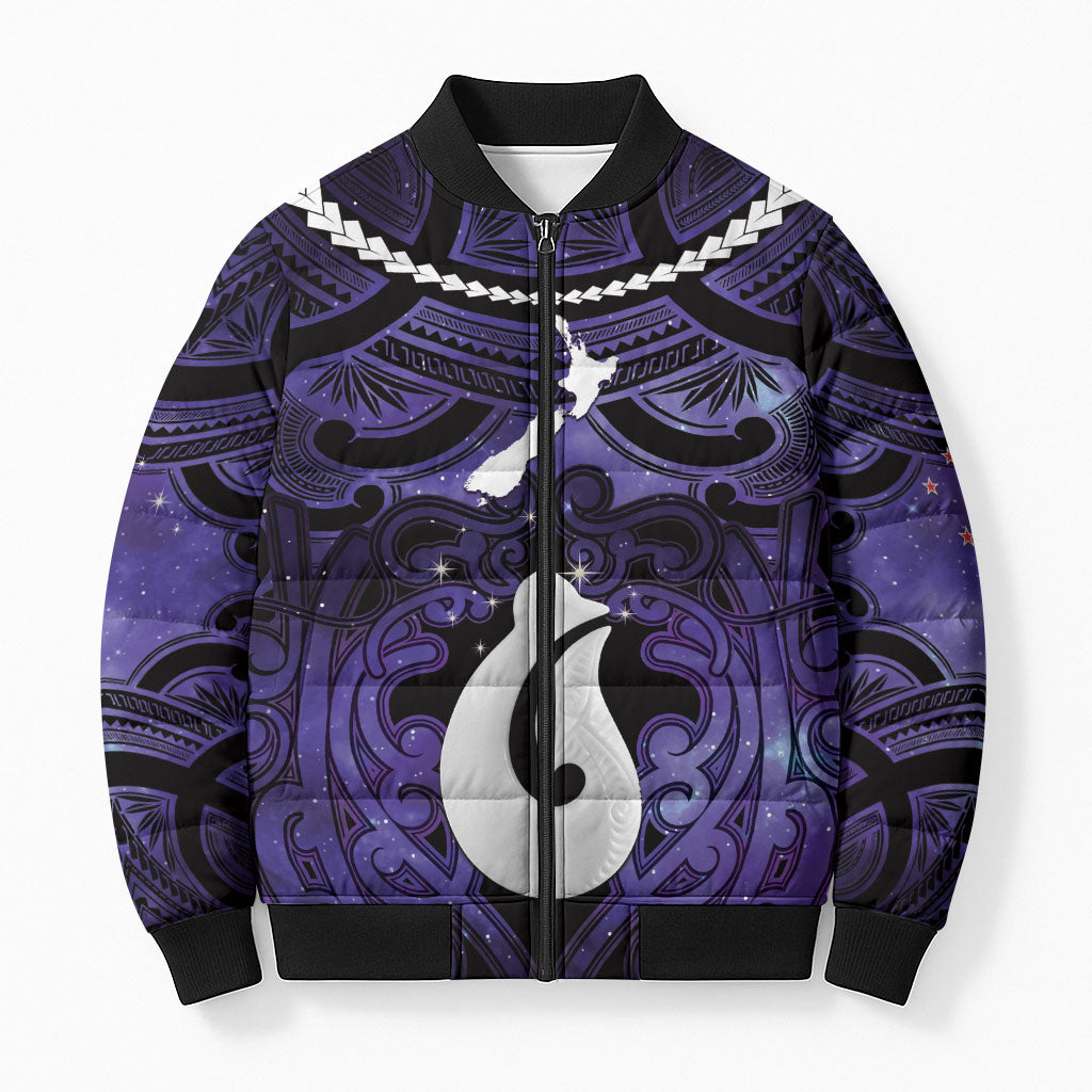 Personalised Maori Matariki Hei Matau Waiporoporo Bomber Puffer Jacket Maori Kowhaiwhai Pattern Galaxy LT01 Unisex Purple - Polynesian Pride