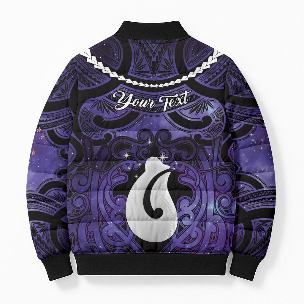 Personalised Maori Matariki Hei Matau Waiporoporo Bomber Puffer Jacket Maori Kowhaiwhai Pattern Galaxy LT01 - Polynesian Pride