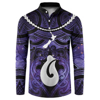 Personalised Maori Matariki Hei Matau Waiporoporo Button Sweatshirt Maori Kowhaiwhai Pattern Galaxy