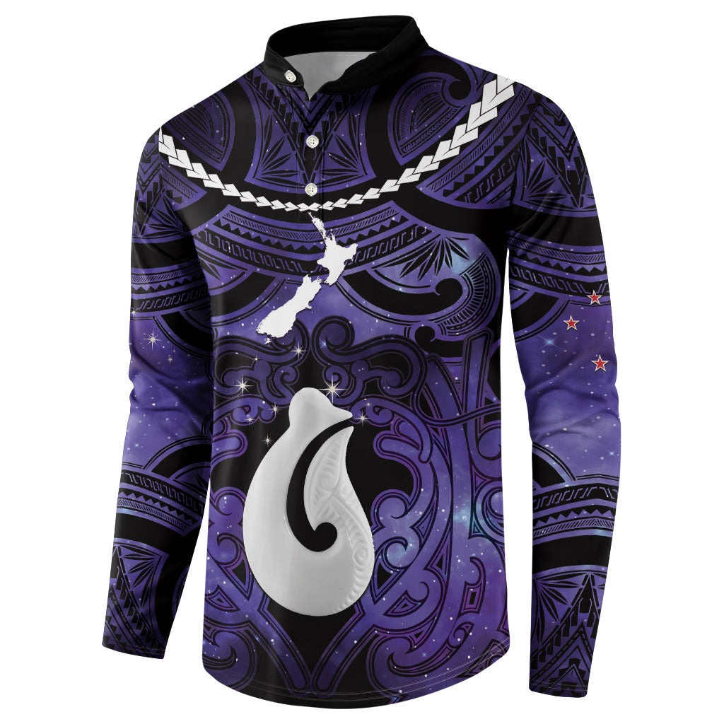 Personalised Maori Matariki Hei Matau Waiporoporo Button Sweatshirt Maori Kowhaiwhai Pattern Galaxy