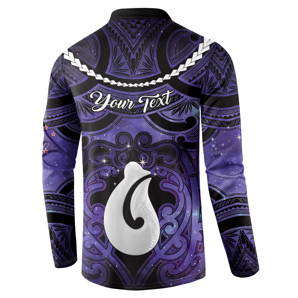 Personalised Maori Matariki Hei Matau Waiporoporo Button Sweatshirt Maori Kowhaiwhai Pattern Galaxy