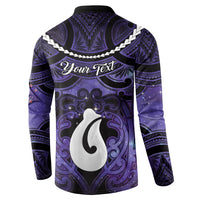 Personalised Maori Matariki Hei Matau Waiporoporo Button Sweatshirt Maori Kowhaiwhai Pattern Galaxy
