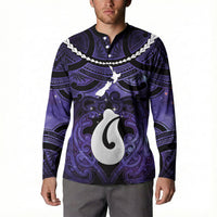 Personalised Maori Matariki Hei Matau Waiporoporo Button Sweatshirt Maori Kowhaiwhai Pattern Galaxy