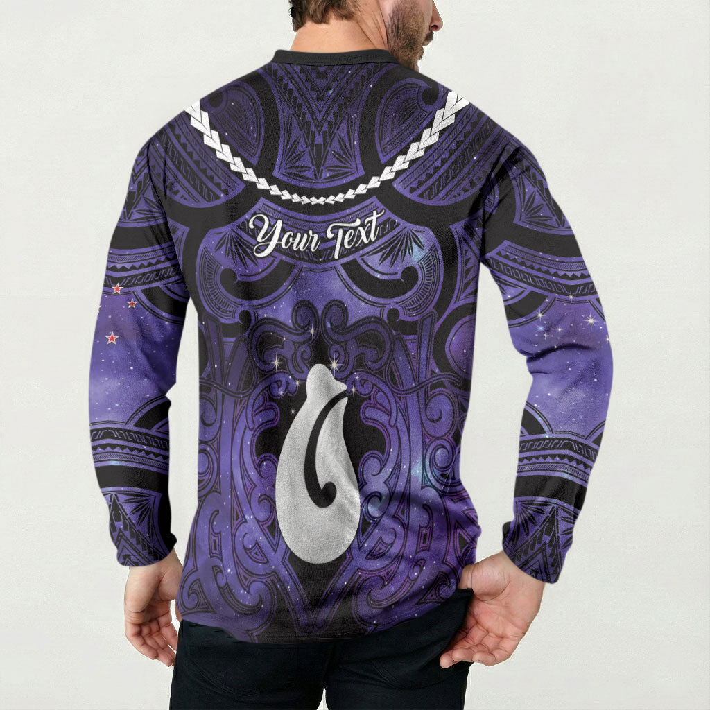 Personalised Maori Matariki Hei Matau Waiporoporo Button Sweatshirt Maori Kowhaiwhai Pattern Galaxy