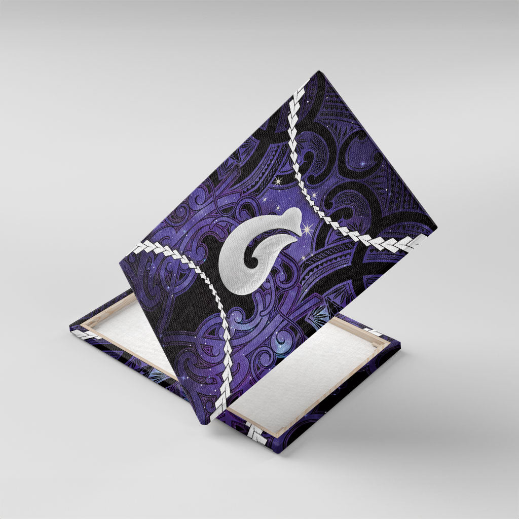 Maori Matariki Hei Matau Waiporoporo Canvas Wall Art Maori Kowhaiwhai Pattern Galaxy LT01 With Frame Purple - Polynesian Pride