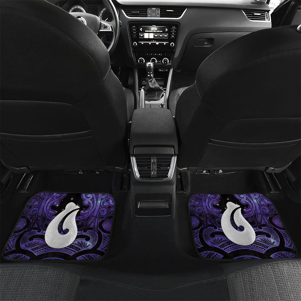 Personalised Maori Matariki Hei Matau Waiporoporo Car Mats Maori Kowhaiwhai Pattern Galaxy LT01 Set 2pcs - Back Purple - Polynesian Pride