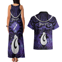Personalised Maori Matariki Hei Matau Waiporoporo Couples Matching Tank Maxi Dress and Hawaiian Shirt Maori Kowhaiwhai Pattern Galaxy