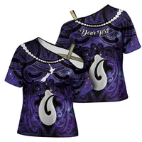 Personalised Maori Matariki Hei Matau Waiporoporo Cross Shoulder Shirt Maori Kowhaiwhai Pattern Galaxy LT01 - Polynesian Pride