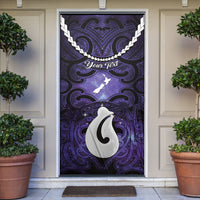 Personalised Maori Matariki Hei Matau Waiporoporo Door Cover Maori Kowhaiwhai Pattern Galaxy LT01 Purple - Polynesian Pride