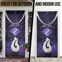 Personalised Maori Matariki Hei Matau Waiporoporo Door Cover Maori Kowhaiwhai Pattern Galaxy LT01 - Polynesian Pride