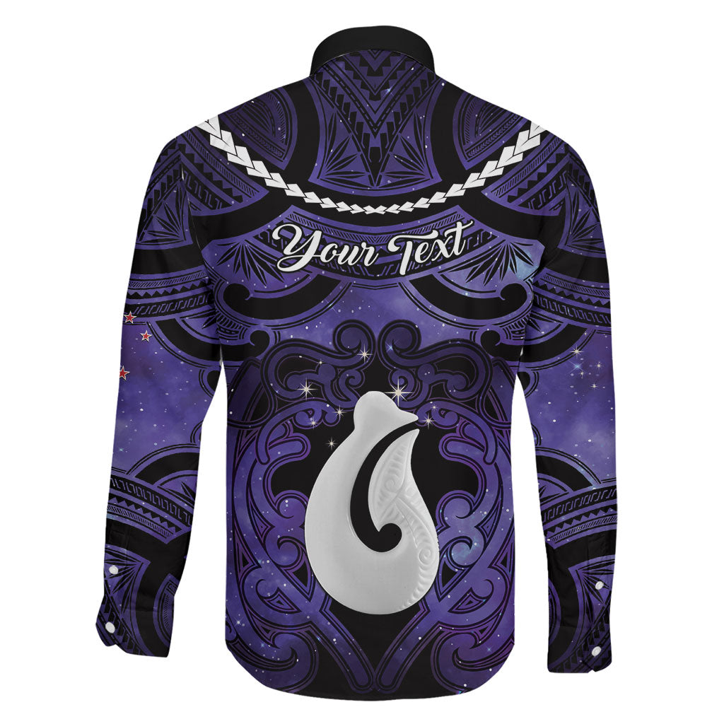Personalised Maori Matariki Hei Matau Waiporoporo Family Matching Off Shoulder Maxi Dress and Hawaiian Shirt Maori Kowhaiwhai Pattern Galaxy
