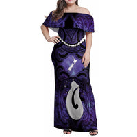 Personalised Maori Matariki Hei Matau Waiporoporo Family Matching Off Shoulder Maxi Dress and Hawaiian Shirt Maori Kowhaiwhai Pattern Galaxy