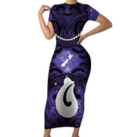 Personalised Maori Matariki Hei Matau Waiporoporo Family Matching Short Sleeve Bodycon Dress and Hawaiian Shirt Maori Kowhaiwhai Pattern Galaxy