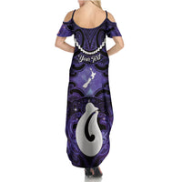 Personalised Maori Matariki Hei Matau Waiporoporo Family Matching Summer Maxi Dress and Hawaiian Shirt Maori Kowhaiwhai Pattern Galaxy