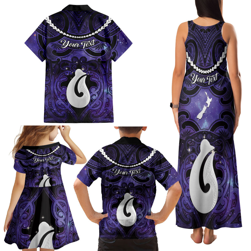 Personalised Maori Matariki Hei Matau Waiporoporo Family Matching Tank Maxi Dress and Hawaiian Shirt Maori Kowhaiwhai Pattern Galaxy