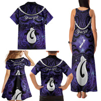 Personalised Maori Matariki Hei Matau Waiporoporo Family Matching Tank Maxi Dress and Hawaiian Shirt Maori Kowhaiwhai Pattern Galaxy