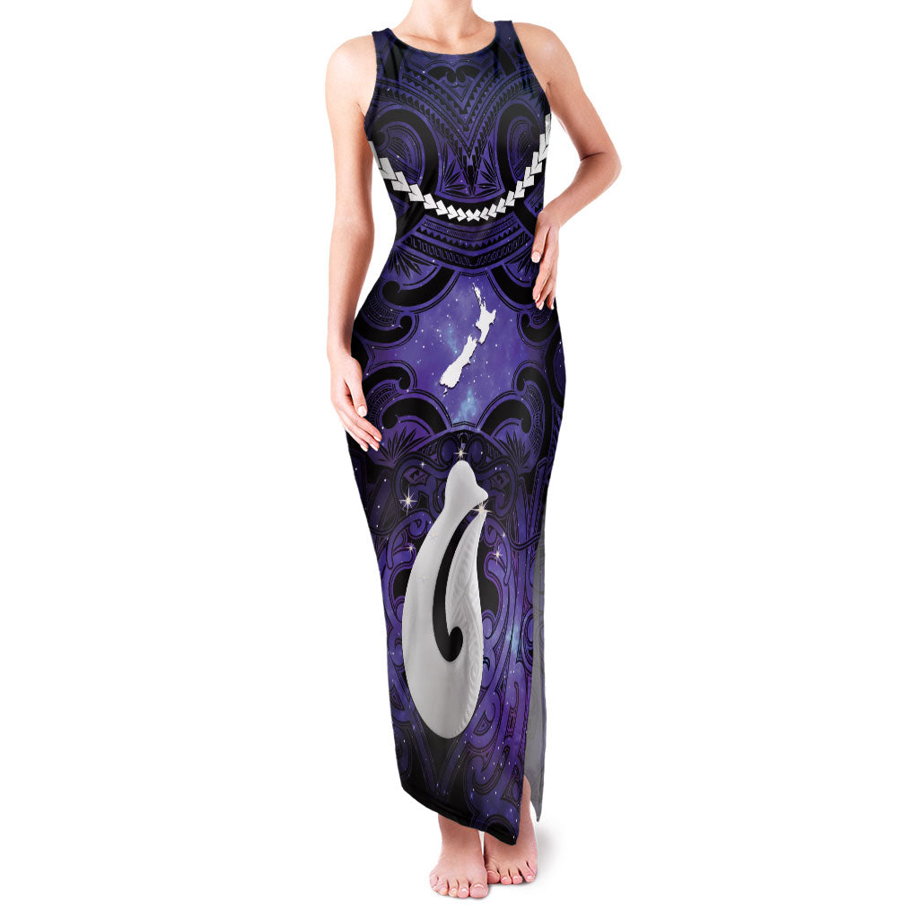 Personalised Maori Matariki Hei Matau Waiporoporo Family Matching Tank Maxi Dress and Hawaiian Shirt Maori Kowhaiwhai Pattern Galaxy