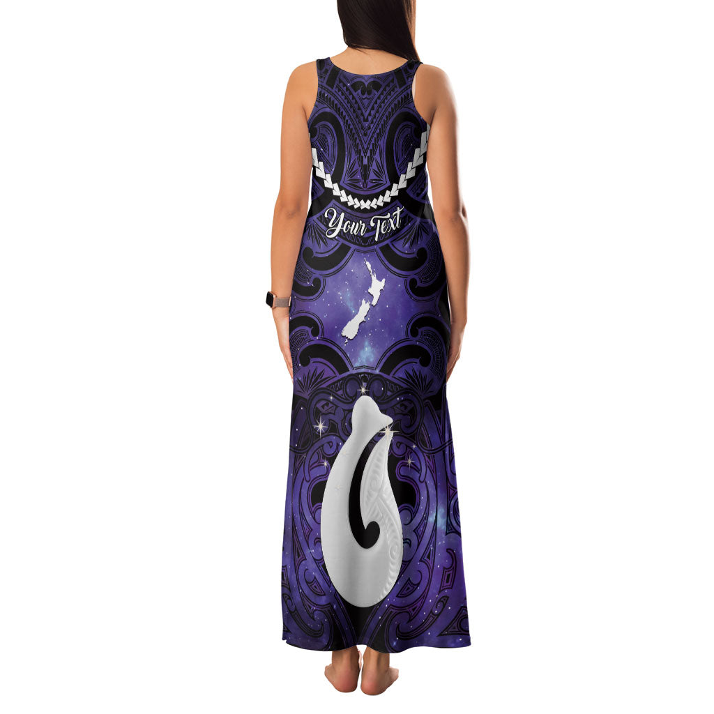 Personalised Maori Matariki Hei Matau Waiporoporo Family Matching Tank Maxi Dress and Hawaiian Shirt Maori Kowhaiwhai Pattern Galaxy