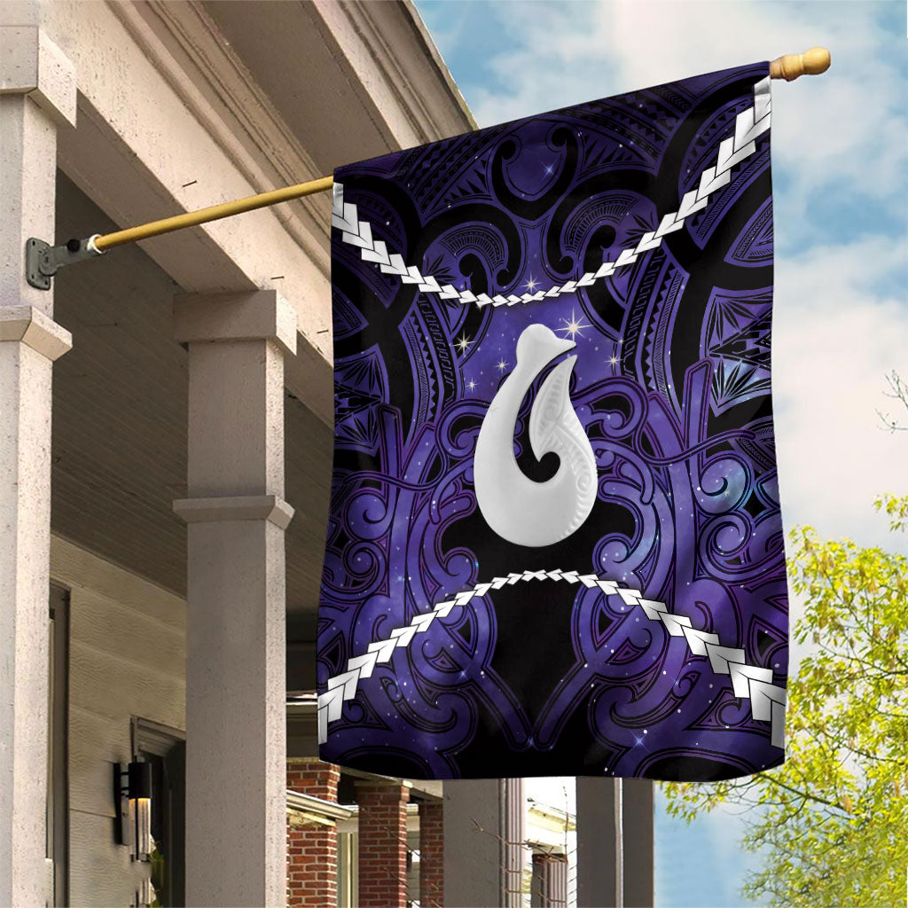 Maori Matariki Hei Matau Waiporoporo Garden Flag Maori Kowhaiwhai Pattern Galaxy LT01 House Flag Purple - Polynesian Pride