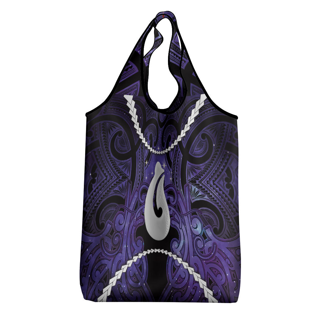 Maori Matariki Hei Matau Waiporoporo Grocery Bag Maori Kowhaiwhai Pattern Galaxy LT01 - Polynesian Pride