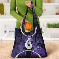 Maori Matariki Hei Matau Waiporoporo Grocery Bag Maori Kowhaiwhai Pattern Galaxy LT01 - Polynesian Pride