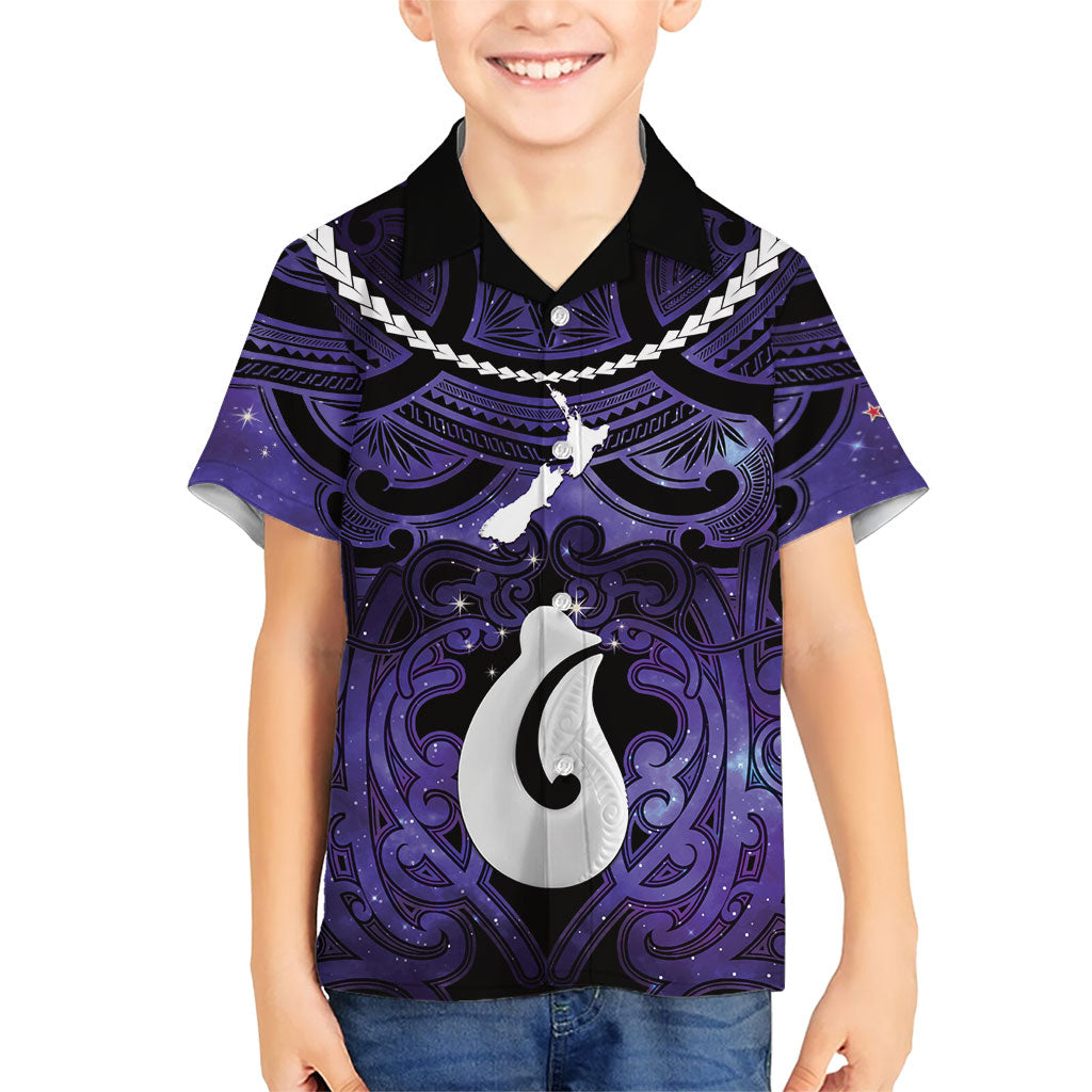 Personalised Maori Matariki Hei Matau Waiporoporo Hawaiian Shirt Maori Kowhaiwhai Pattern Galaxy LT01 - Polynesian Pride