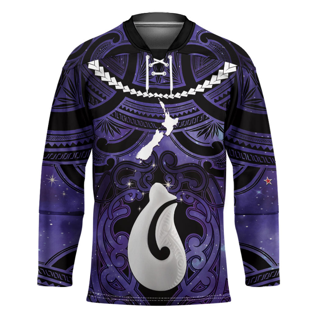 Personalised Maori Matariki Hei Matau Waiporoporo Hockey Jersey Maori Kowhaiwhai Pattern Galaxy LT01 Unisex Purple - Polynesian Pride