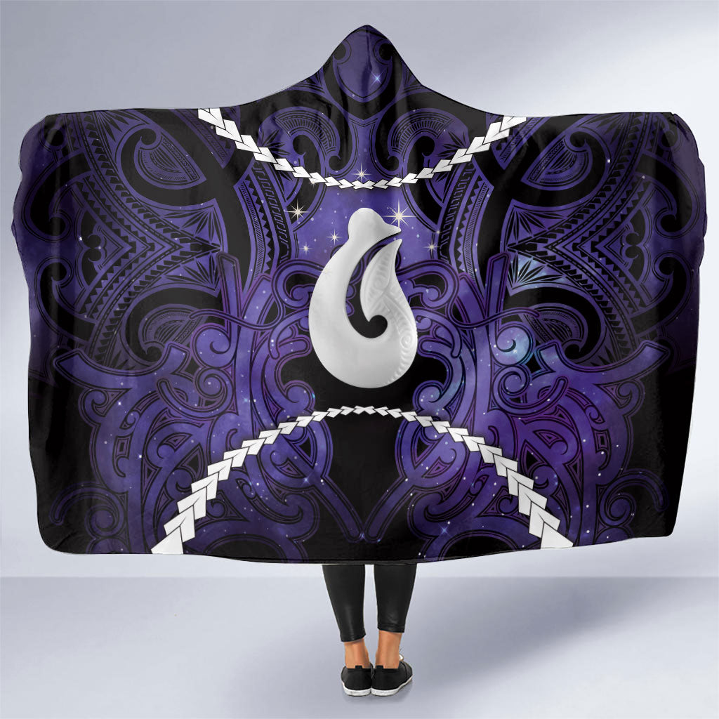Maori Matariki Hei Matau Waiporoporo Hooded Blanket Maori Kowhaiwhai Pattern Galaxy LT01 One Size Purple - Polynesian Pride