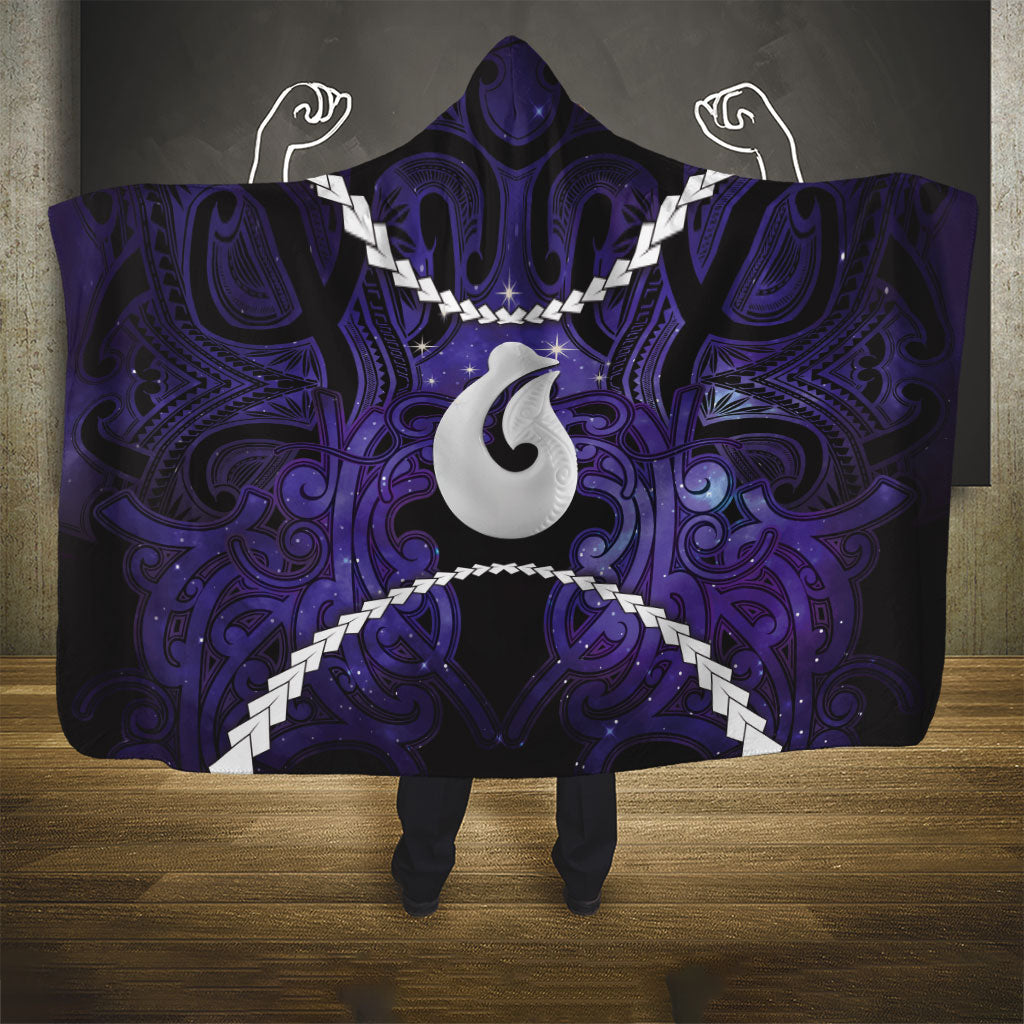 Maori Matariki Hei Matau Waiporoporo Hooded Blanket Maori Kowhaiwhai Pattern Galaxy LT01 - Polynesian Pride