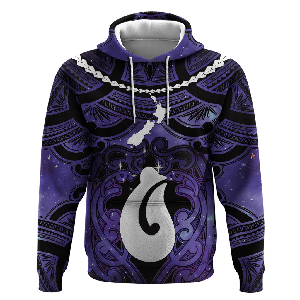 Personalised Maori Matariki Hei Matau Waiporoporo Hoodie Maori Kowhaiwhai Pattern Galaxy LT01 Pullover Hoodie Purple - Polynesian Pride