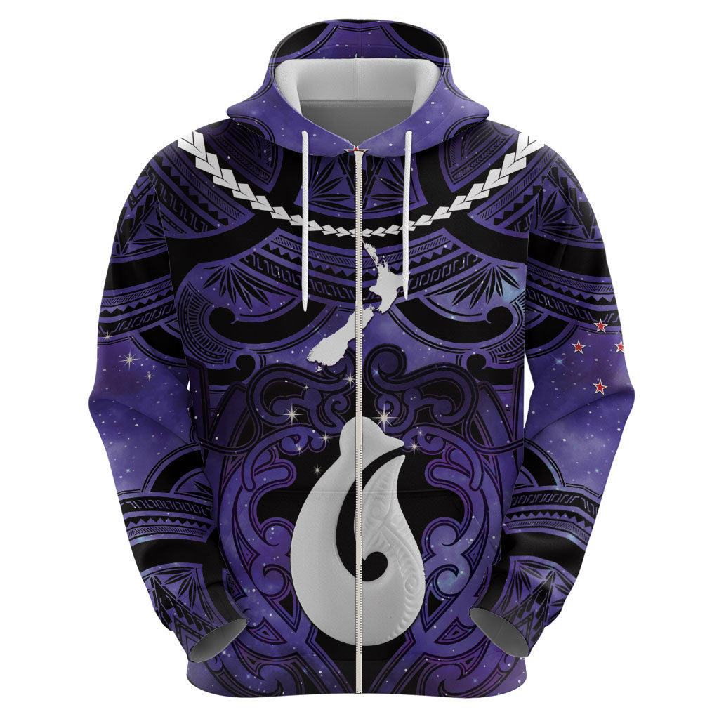 Personalised Maori Matariki Hei Matau Waiporoporo Hoodie Maori Kowhaiwhai Pattern Galaxy LT01 - Polynesian Pride