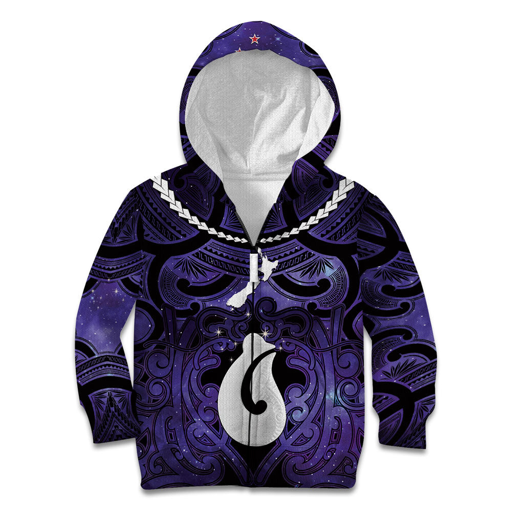 Personalised Maori Matariki Hei Matau Waiporoporo Kid Hoodie Maori Kowhaiwhai Pattern Galaxy