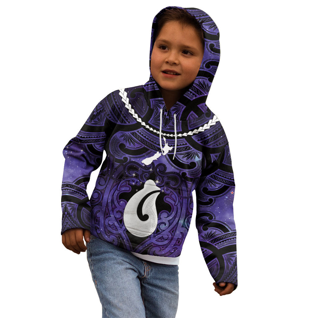 Personalised Maori Matariki Hei Matau Waiporoporo Kid Hoodie Maori Kowhaiwhai Pattern Galaxy