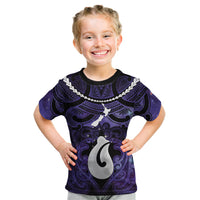Personalised Maori Matariki Hei Matau Waiporoporo Kid T Shirt Maori Kowhaiwhai Pattern Galaxy