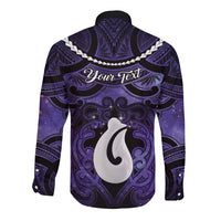 Personalised Maori Matariki Hei Matau Waiporoporo Long Sleeve Button Shirt Maori Kowhaiwhai Pattern Galaxy LT01 - Polynesian Pride