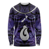 Personalised Maori Matariki Hei Matau Waiporoporo Long Sleeve Shirt Maori Kowhaiwhai Pattern Galaxy LT01 Unisex Purple - Polynesian Pride