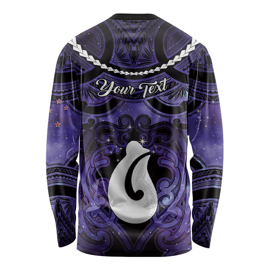 Personalised Maori Matariki Hei Matau Waiporoporo Long Sleeve Shirt Maori Kowhaiwhai Pattern Galaxy LT01 - Polynesian Pride