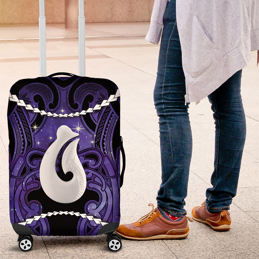 Maori Matariki Hei Matau Waiporoporo Luggage Cover Maori Kowhaiwhai Pattern Galaxy LT01 Purple - Polynesian Pride